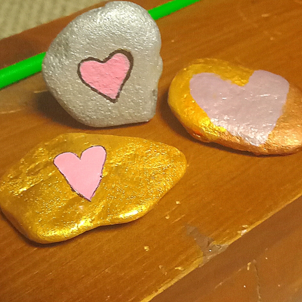 3 pack bundle of Hand-painted Rock Art Stone Art homemade bundle of art decor